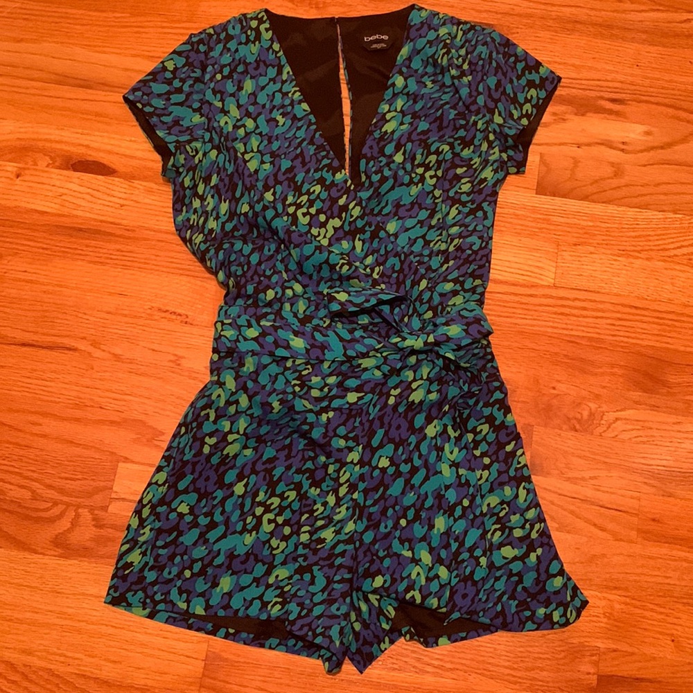 bebe Blue and Green Patterned Romper
